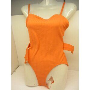 Solid & Striped Gema One Piece Belted Ribbed Swimsuit  Orange Size Small NWD !!!